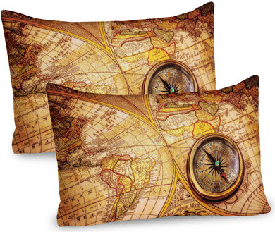 Ambesonne History Pillow Sham 2 Pack Old World Map 30"x20" Yellow Orange