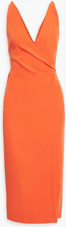 Halston Wrap-effect stretch-crepe midi dress