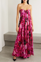 Thumbnail for your product : Alexander McQueen Strapless Pleated Floral-print Silk-crepe De Chine Gown