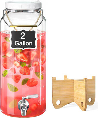 Mint Pantry 2 Gallon Drink Dispenser For Parties(7600ML), 1 Pack Leak Proof Beverage Dispenser With Stand AND Handle, Glass Water Dispenser With Stainless Steel S