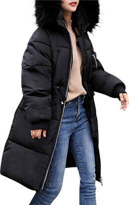 SYKIFY with Removable Faux Fur Hood Womens Designer Spindle Long Fur Parka  Women's Quilted Coat Lightweight Long Winter Jacket Down Jacket Warm Jacket  Jacket Winter Coat Casual Down - ShopStyle
