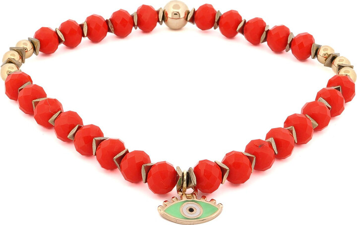 Ebru Jewelry Green / Red Red Flame & Green Gaze Evil Eye Beaded Anklet - Red