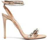 Thumbnail for your product : Aquazzura So Vera 105 Crystal Suede Sandals - Womens - Nude