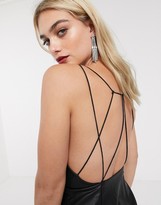 Thumbnail for your product : ASOS DESIGN strappy back midi dress in PU with fringe hem