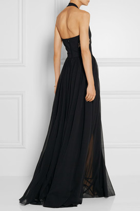 Elie Saab Lace-trimmed Stretch-knit And Chiffon Gown - Black
