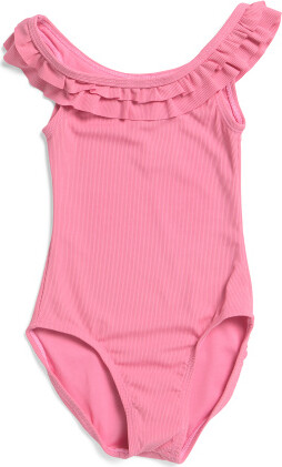 TJMAXX Toddler Girls Vacay Ruffle Ribbed One-Piece Swimsuit, Polyester