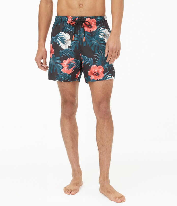 KVMV Floral Design with Swirl Lines Falling Leaves Autumn Inspired Casual Swim Trunks All 
