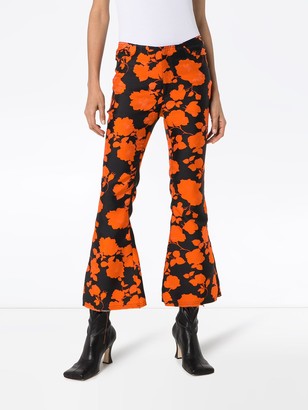 Marques Almeida Floral Print Cropped Flared Trousers