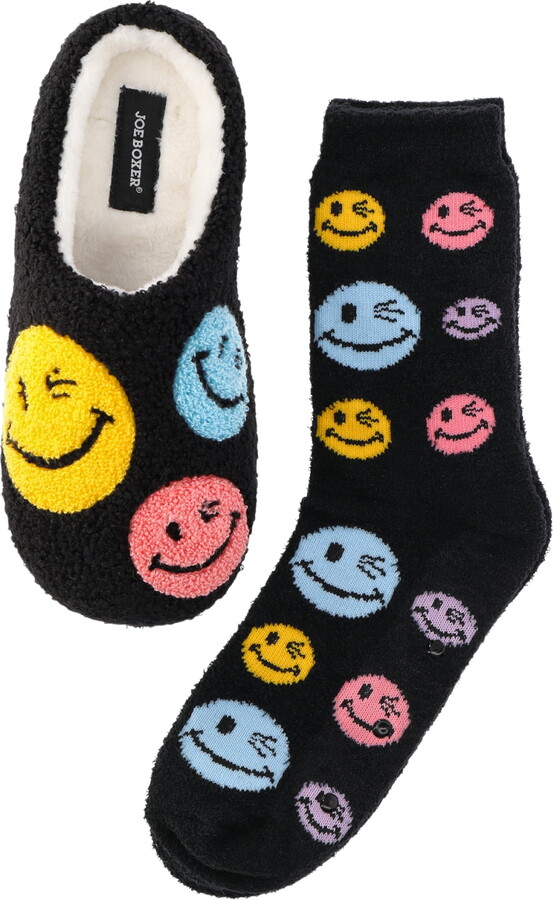 Joe Boxer Women’s Plush Slippers and Socks Set, 4-Piece, Sizes 5-12