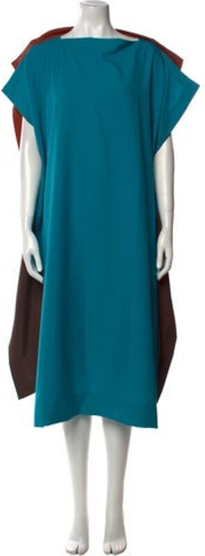 132 5. ISSEY MIYAKE Tent Dress From the Fall/Winter 2023 Collection Blue Short Sleeve with Bateau Neckline Buckle Closure at Back Designer size 3.