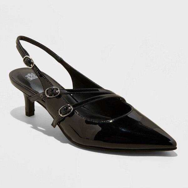 Women' Saha Wide Width Buckle Slingback Kitten Heel with Memory Foam Inole - Wild Fable™ Red 6W: Stiletto Heel, Pointed Toe