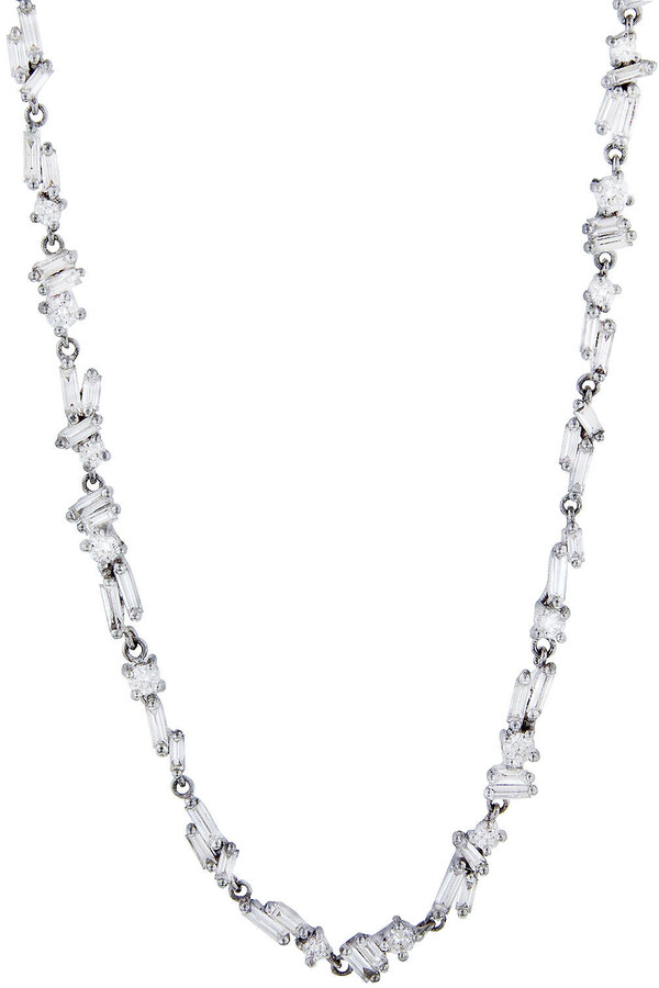 Suzanne Kalan Baguette and Round Diamond Link White Gold Chain