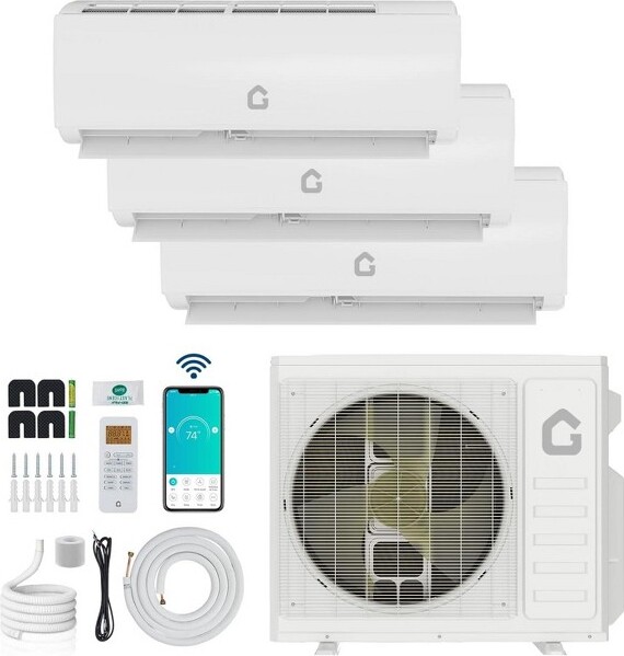 coucheta 3ZoneMiniSplitAirConditionerandHeater35000BTUWiFiEnabledSystemwith19SEER2208-230VforWholeHomeIncludes16ftLineSet