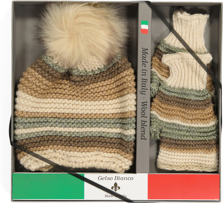 Gelso Bianco Made In Italy Boxed Striped Beanie And Fingerless Glove Set -  ShopStyle
