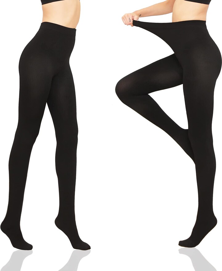 HA WA 2 Pair 120 Denier Stretch Opaque Black Tights for Women Control
