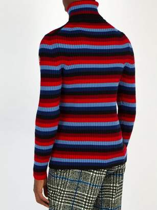 Moncler 3 Grenoble - Intarsia Striped Roll Neck Wool Blend Sweater - Mens - Red Stripe