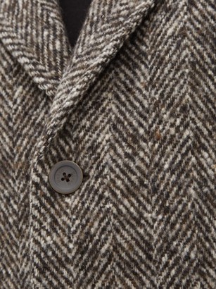 Herno Single-breasted Wool-herringbone Overcoat - Mens - Brown Multi