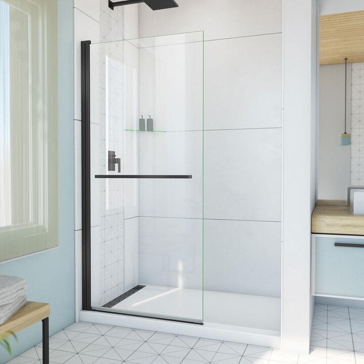 DreamLine Aqua-Q Swing 34 in. W x 72 in. H Pivot Frameless Shower Door in Matte Black with Clear Glass