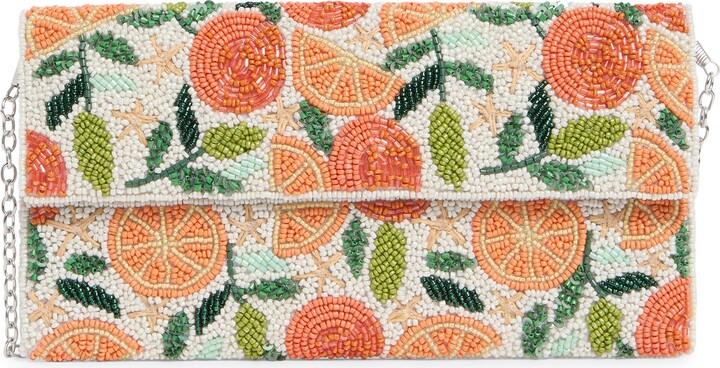 Collection XIIX Orange Beaded Flap Envelope Clutch