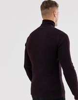 Thumbnail for your product : Brave Soul rib roll neck in 100% cotton in dark red