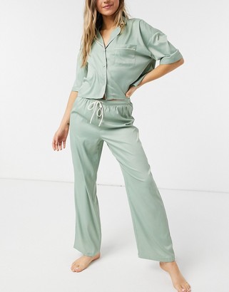 Topshop satin pajama set in sage green - ShopStyle