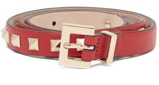 Valentino Rockstud Embellished Leather Belt - Womens - Red