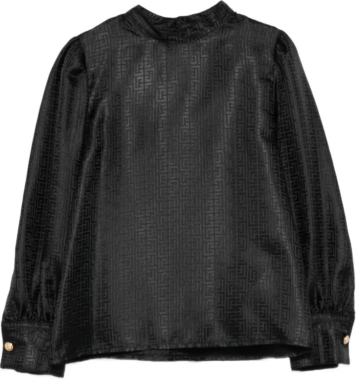 Geometric-Pattern Puff-Sleeve Blouse