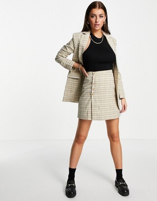 Fashion Union mini a-line skirt with buttons in vintage check co-ord