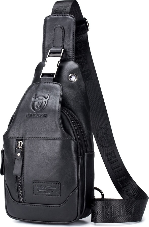 BULLCAPTAIN Genuine Leather Sling Chest Bag Multi-pockets Men Crossbody Bag  Travel Casual Small Shoulder Backpack - ShopStyle