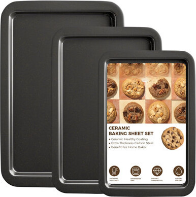 JIELESHANGMAO Ceramic Baking Sheet Pan Set, Cookie Sheet For Oven, Bakeware Sets With Wider Grips(Grey)