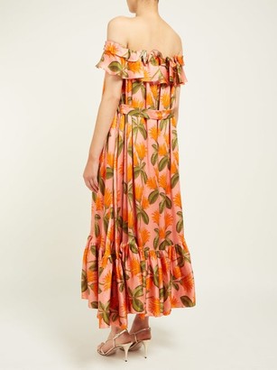Borgo de Nor Agata Floral-print Silk-satin Midi Dress - Orange Multi