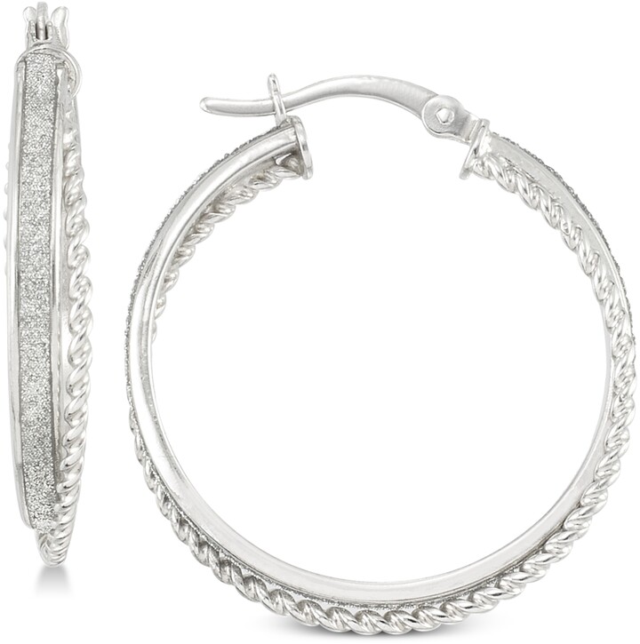 Simone I. Smith Glitter Twist Hoop Earrings in Sterling Silver