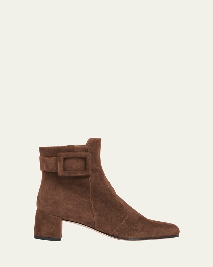Roger Vivier Tres Vivier Suede Buckle Ankle Booties