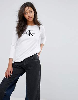 Calvin Klein Jeans Long Sleeve Oversize T Shirt With Flocked Logo