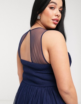Little Mistress Plus pleat maxi dress with lace and embellishment detail in navy