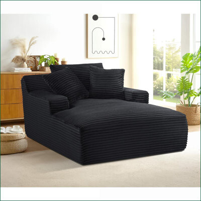 Latitude Run Sofas Oversized Modern Chaise Sleeper Sofa No Assembly | Ivory | Corduroy