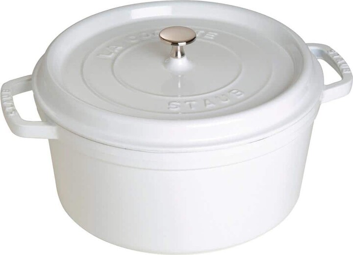 Staub Cast Iron 7 qt. Round Cast Iron Dutch Oven in White with Lid