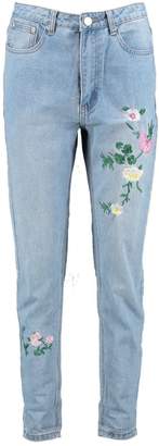 boohoo Sophie High Waist Embroidered Leg Mom Jeans