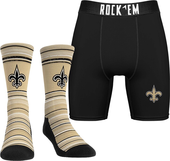 Men's Rock Em Socks New Orleans Saints Primary Crew Socks & Boxer Briefs Combo Pack