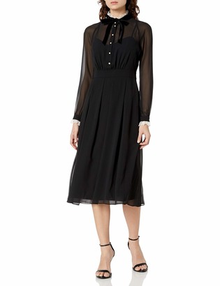 Anne Klein Women's Long Sleeve TIE Neck FIT and Flare Dress