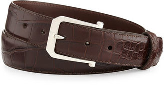 W.KLEINBERG Matte Alligator Belt with "The Paisley" Buckle, Chocolate (Made to Order)