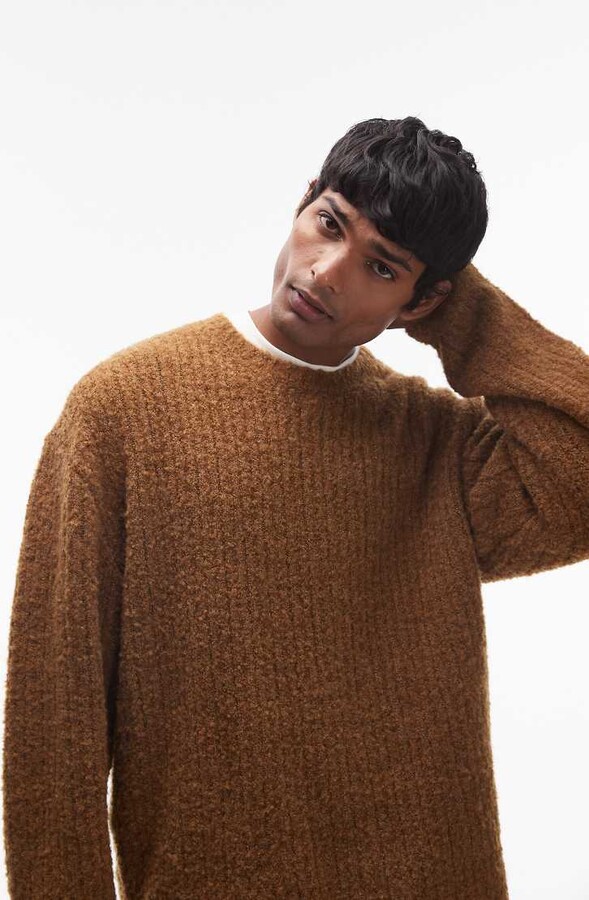 Topman relaxed distressed sweater in brown
