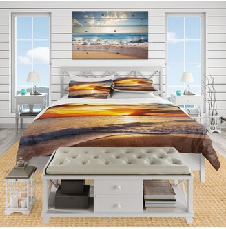 Design Art Designart 'Yellow Sunset Through Dark Clouds' Beach Duvet Cover Set - Twin Bedding