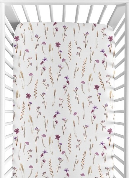 Sweet Jojo Designs SweetJojoDesignsGirlBabyFittedCribSheetWatercolorFloralGardenPurpleandTaupe