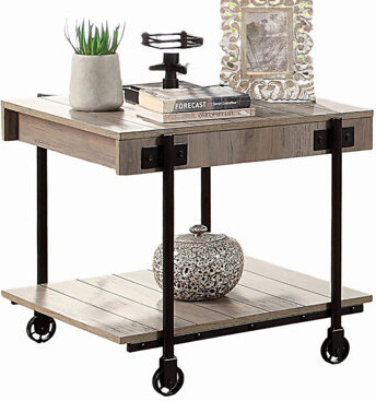 17 Stories Industrial Style End Table With Open Bottom And Wheel