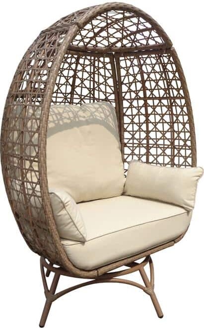 Tortuga Outdoor Rio Vista Swivel Wicker Egg Chair Outdoor Patio Furniture Piece with Weather-Resistant Plush Beige Cushion