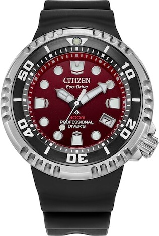 Zales Men's Citizen Eco-Drive® Promaster Professional Diver Black Strap Watch with Red Dial (Model: Bn1024-01Z)