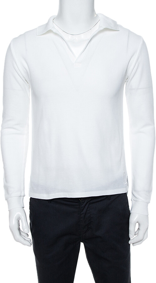 Saint Laurent White Cotton Long Sleeve Polo T-Shirt XL - ShopStyle