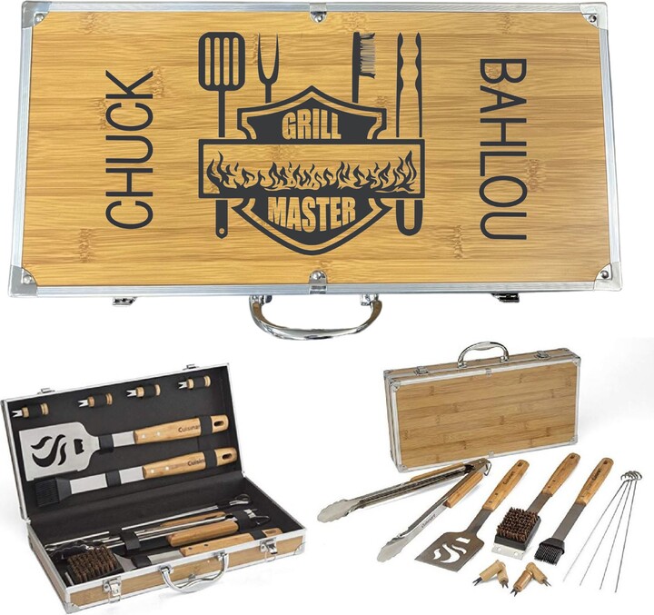 Personalized Bbq Set With Engraved Grill Tools in Harley Davidson Case - Unique Man Gift & Barbecue Kit