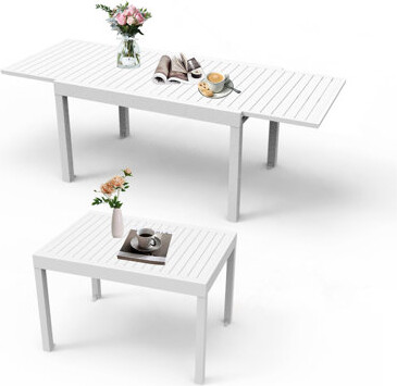 Aluminum Patio Extendable Dining Table 35"- 71", Adjustable Indoor Outdoor Patio Dining Table With E-Coating For 4-6 Person Garden Lawn Porch Bistro F